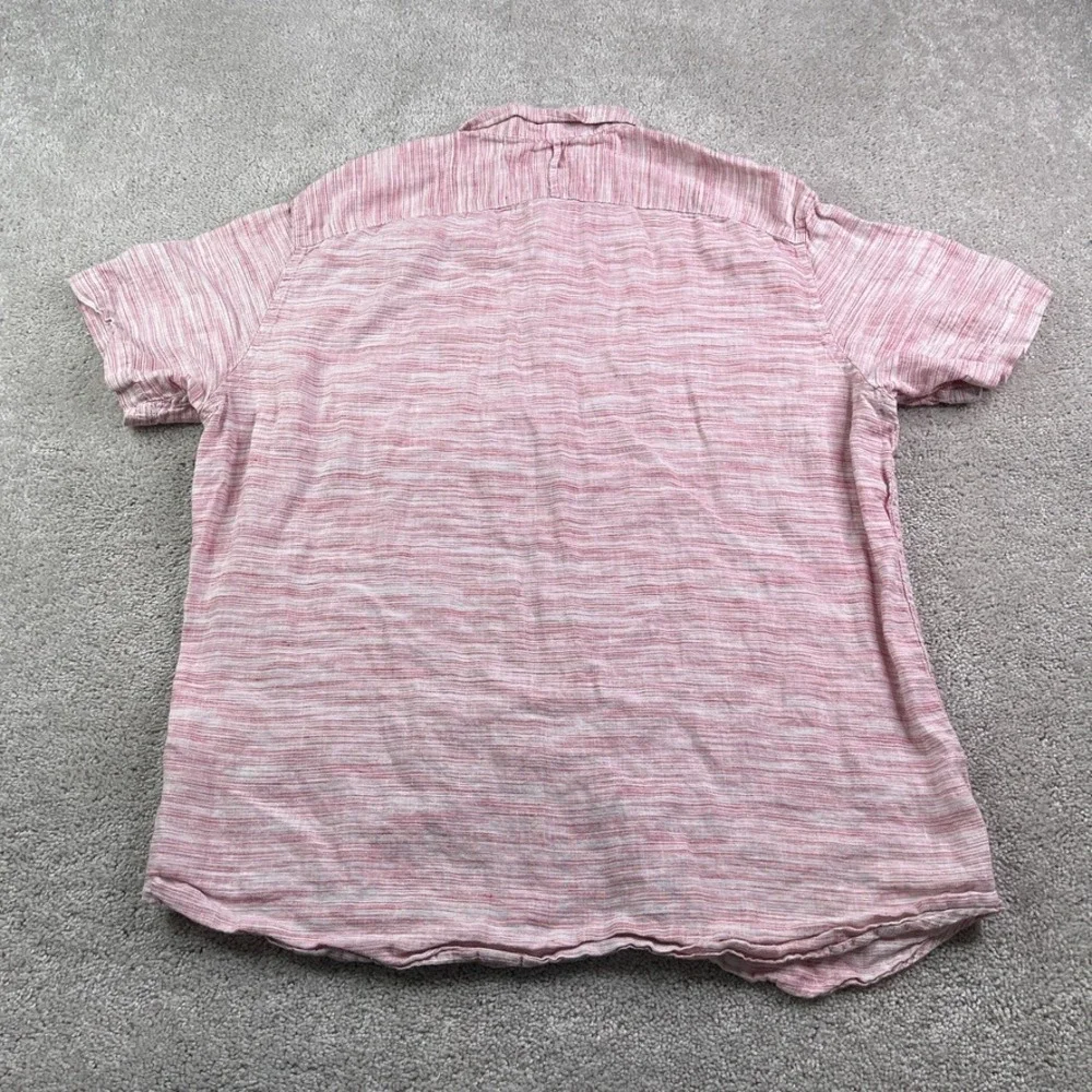 Banana Republic Shirt Mens XL Pink‎ Stripes Linen Camden Fit Short Sleeve